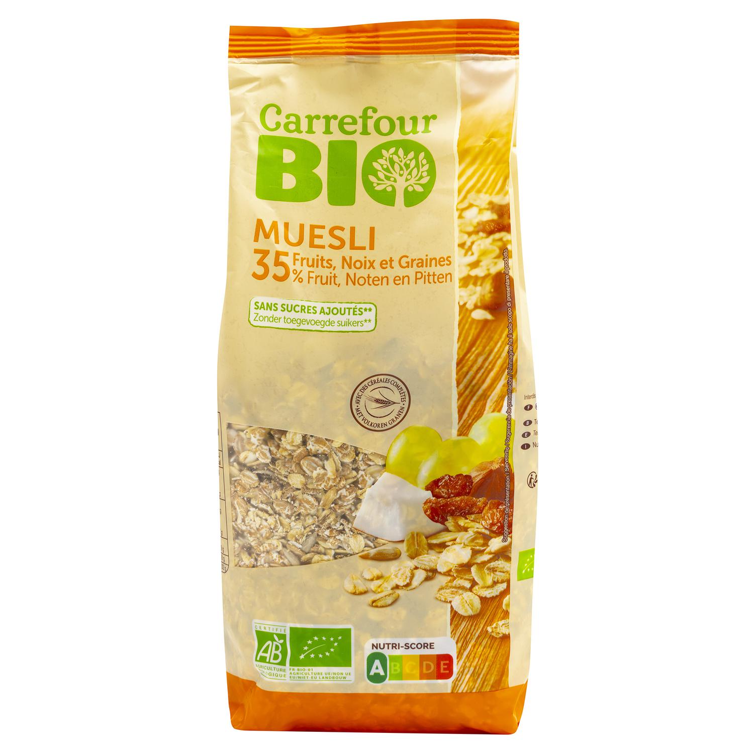 Muesli 35% frutas ecológico Carrefour Bio sin azúcar añadido 500 g.