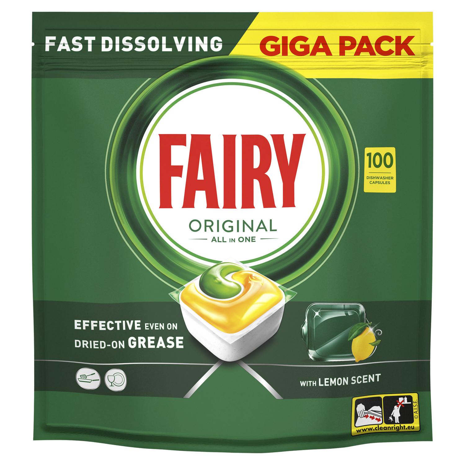 Lavavajillas a máquina pastillas todo en uno limón Fairy Original 100 ud.