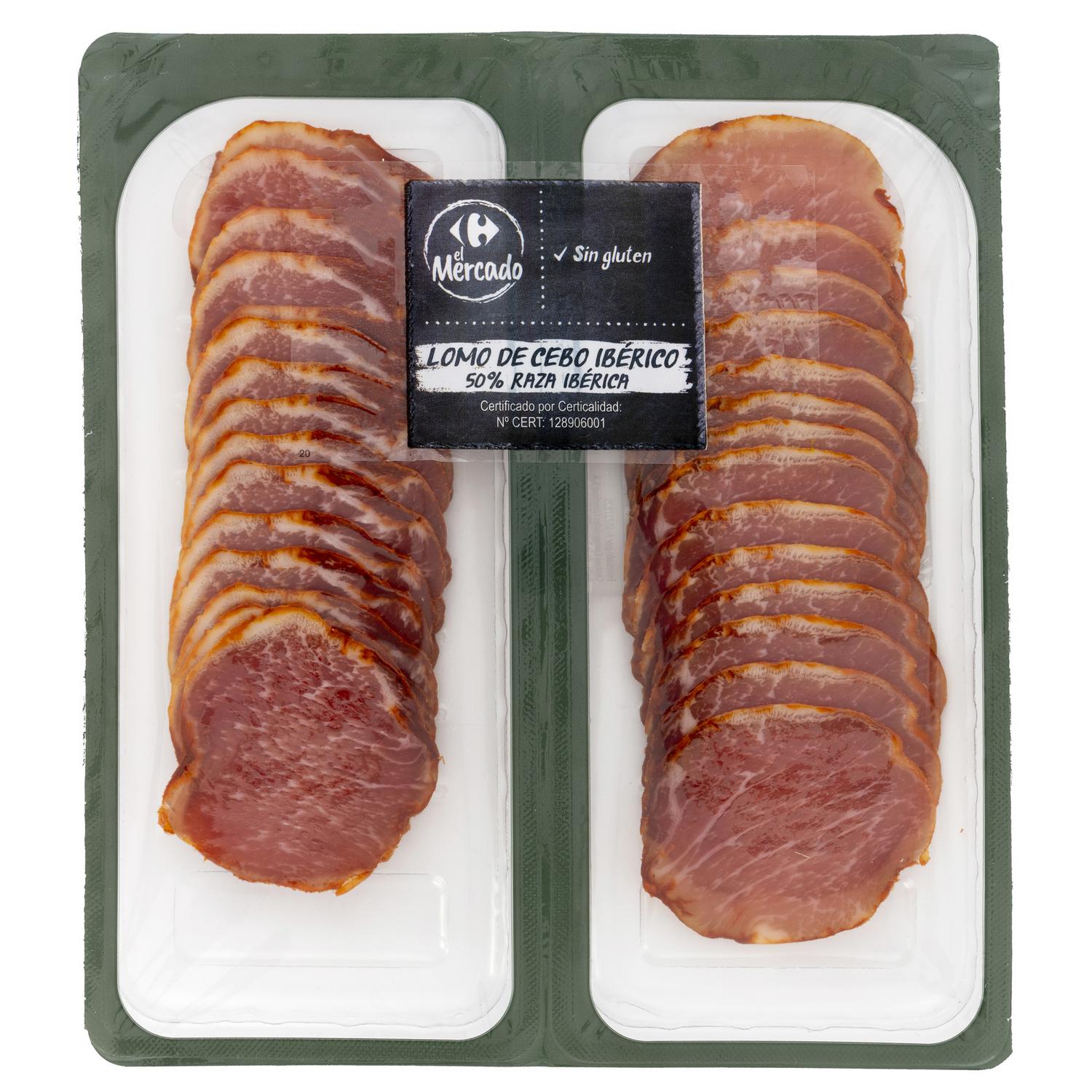 Lomo de cebo ibérico 50% raza ibérica en lonchas Carrefour El Mercado sin gluten 2x62,5 g