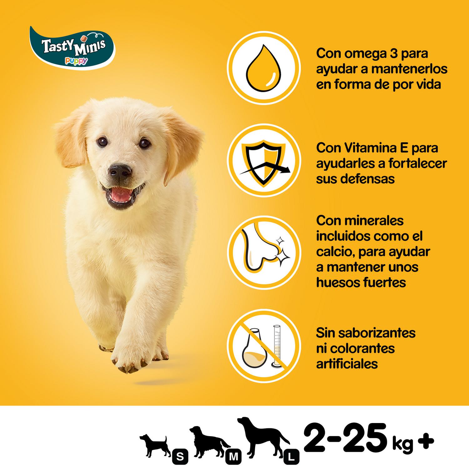 Snacks de pollo para perros cachorros Pedigree Tasty Minis Junior 125 g.