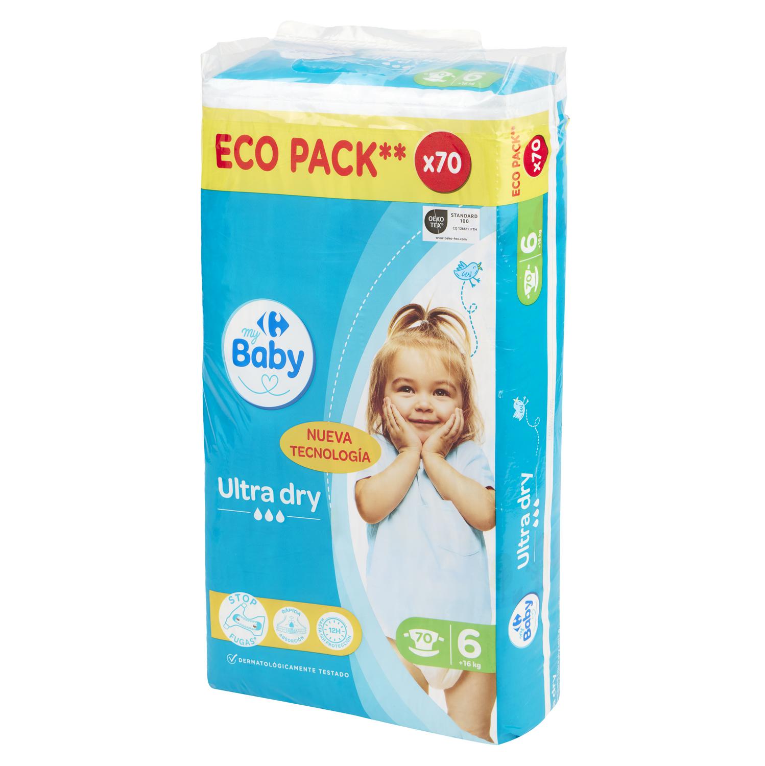 Pañales ultra dry My Carrefour Baby Talla 6 (+16 kg) 70 ud.