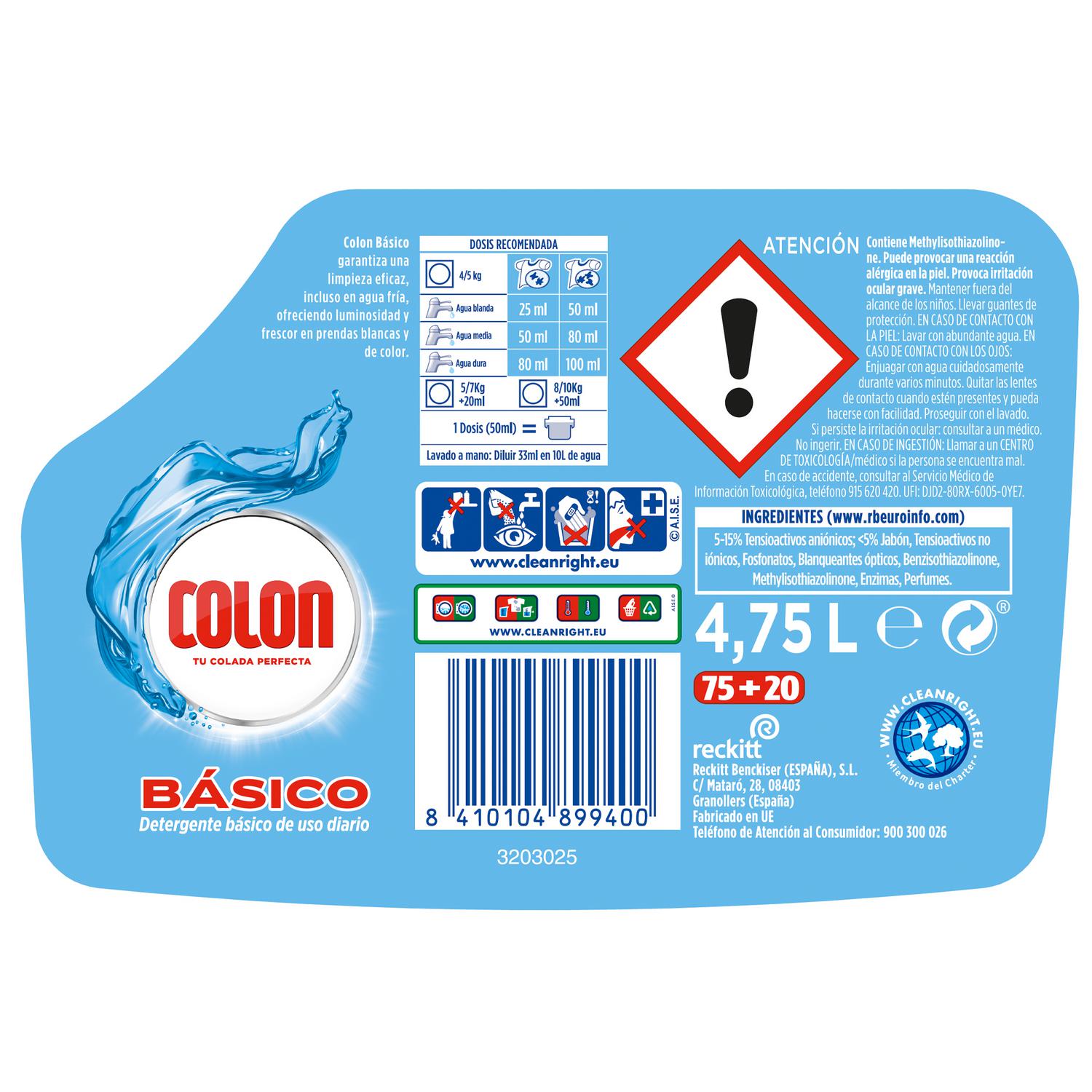 Detergente liquido Básico Colon 75 lavados.