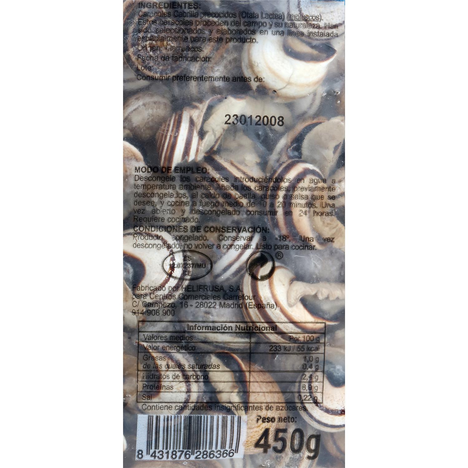 Caracoles precocinados ultracongelados 450 g