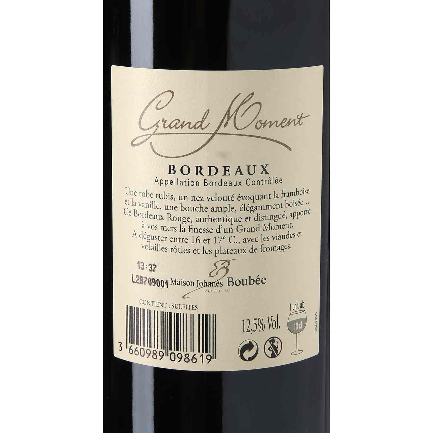 Vino tinto de Francia A.C. Bordeaux Grand Moment 75 cl.