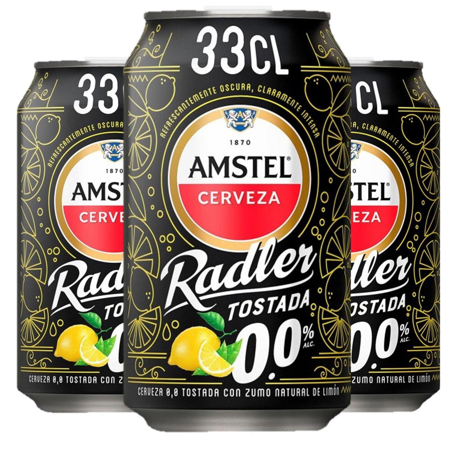 Cerveza tostada Amstel 0,0 Radler con limón lata 33 cl.