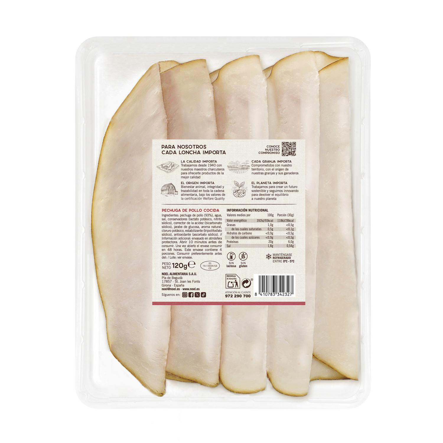 Pechuga de Pollo cocida en lonchas Noel sin gluten y sin lactosa 110 g