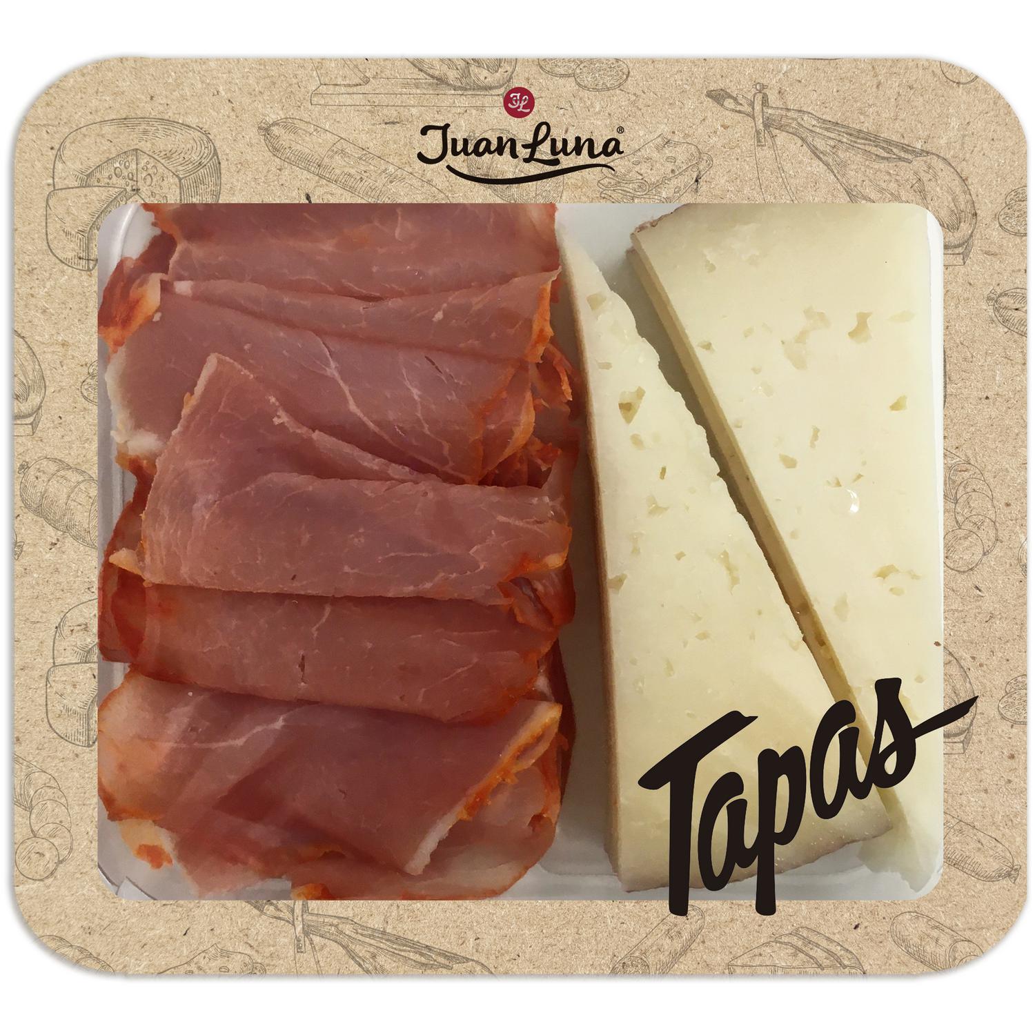 Tapas de queso de mezcla ibérico curado y lomo curado Juan Luna 90 g.