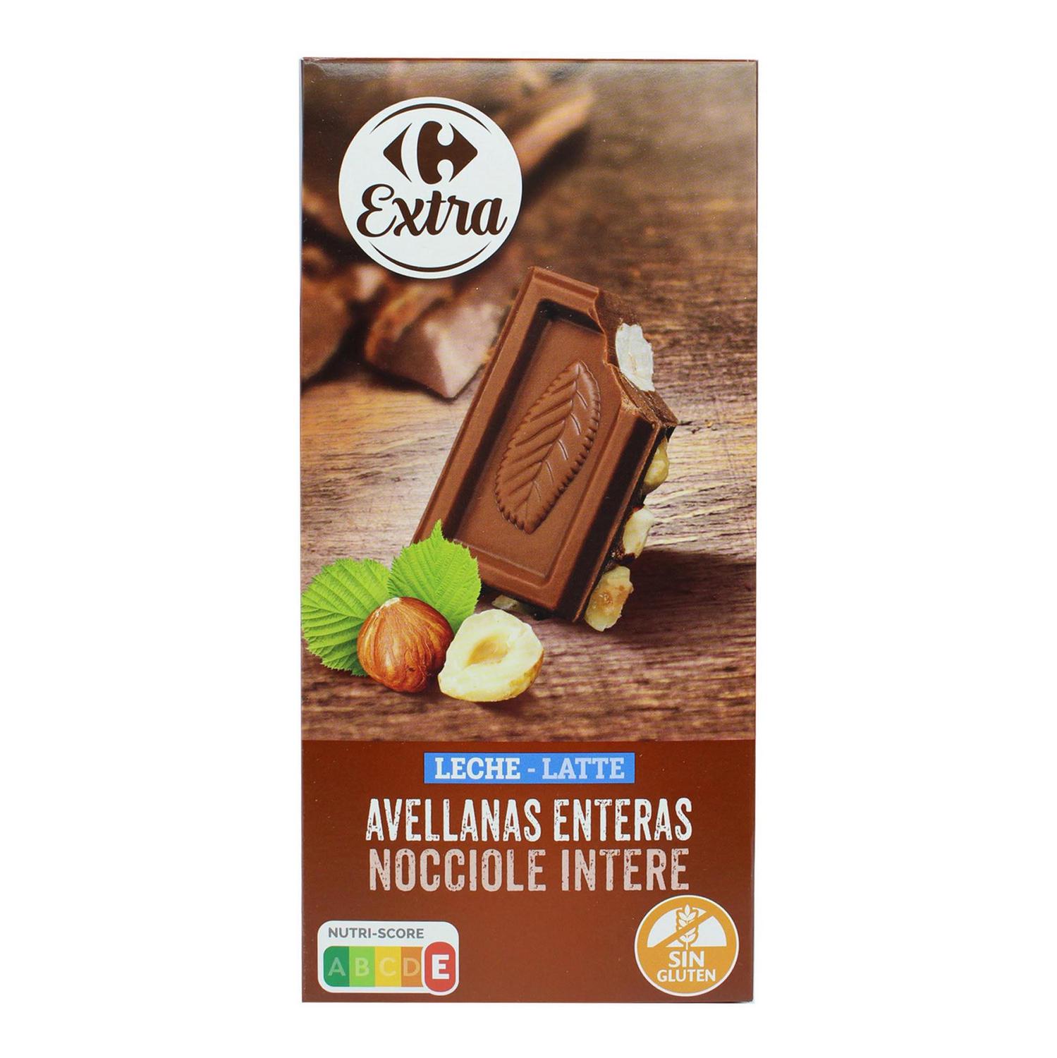 Chocolate con leche y avellanas enteras Extra Carrefour sin gluten 200 g.