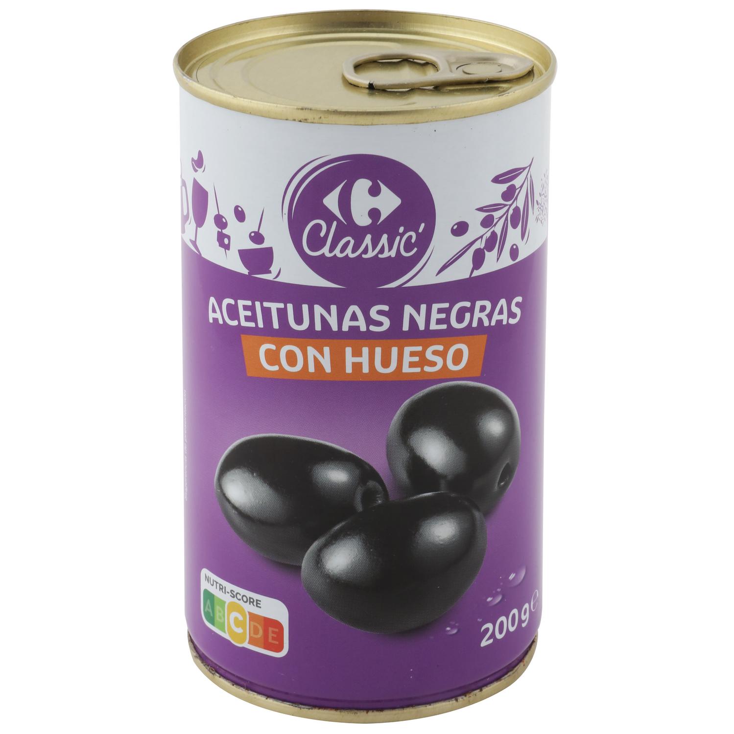 Aceitunas negras cacereñas con hueso Classic Carrefour 500 g.