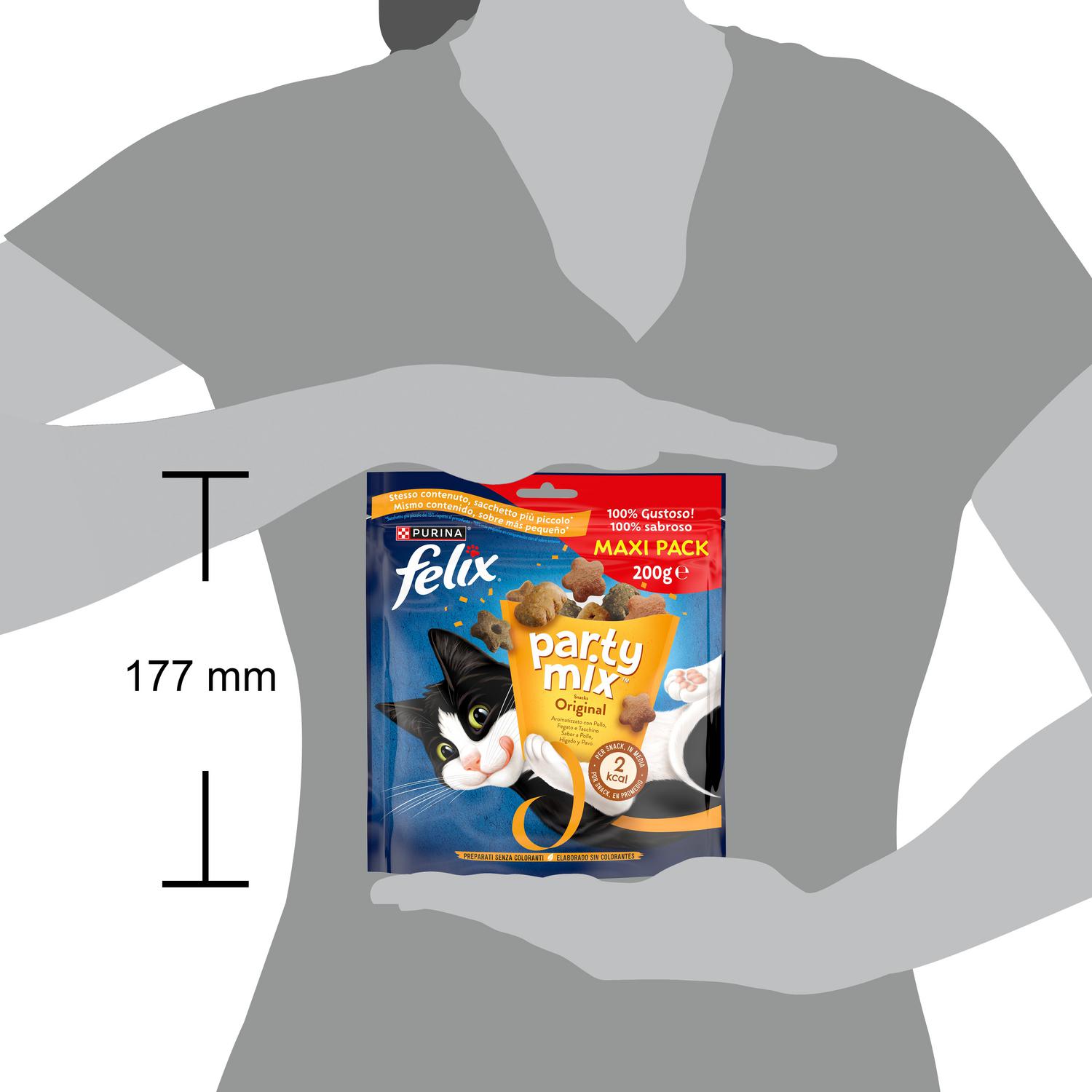 Snack pollo, hígado y pavo para gato Purina Felix Party Mix Original 200 g