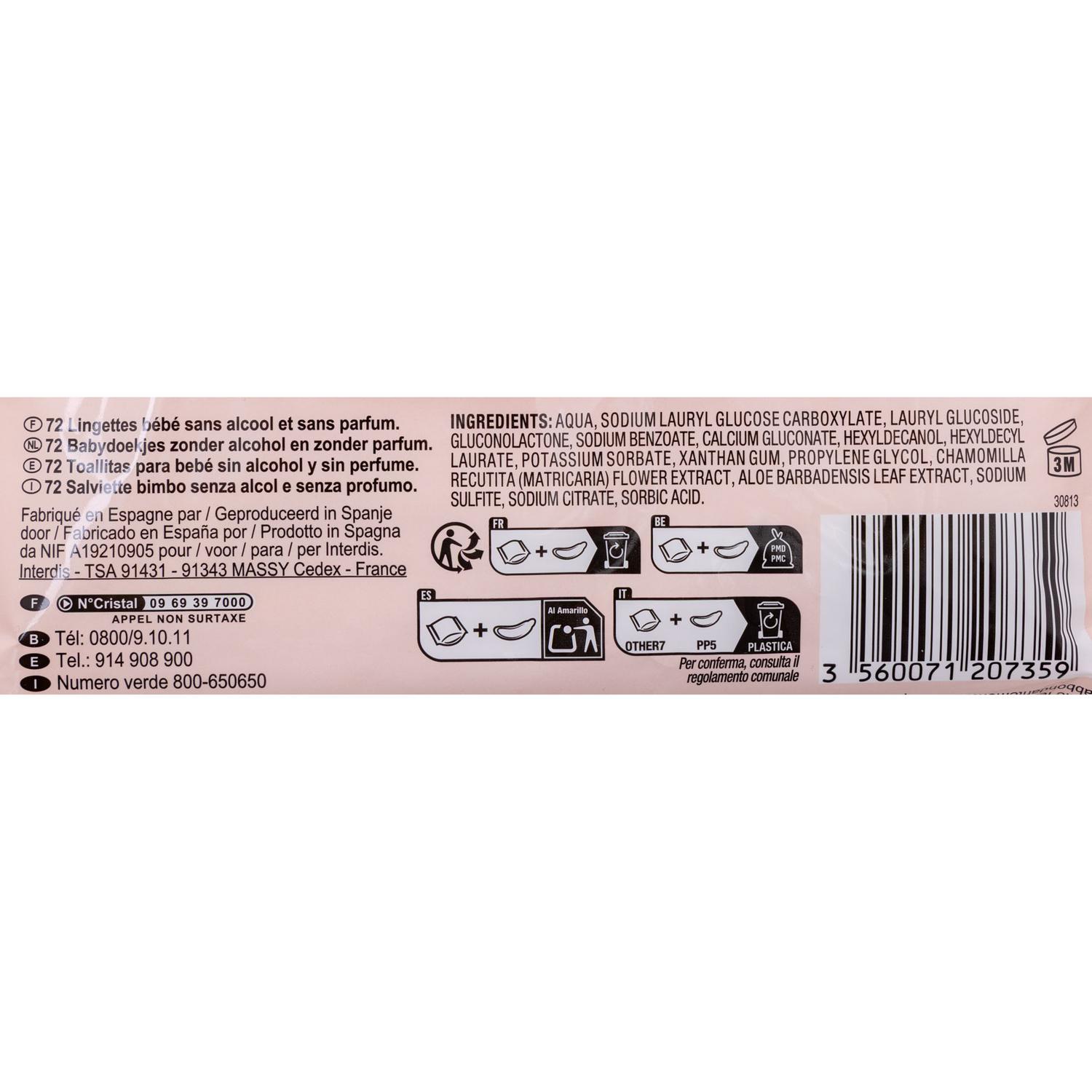 Toallitas para bebé sensitive My Carrefour Baby 72 ud.