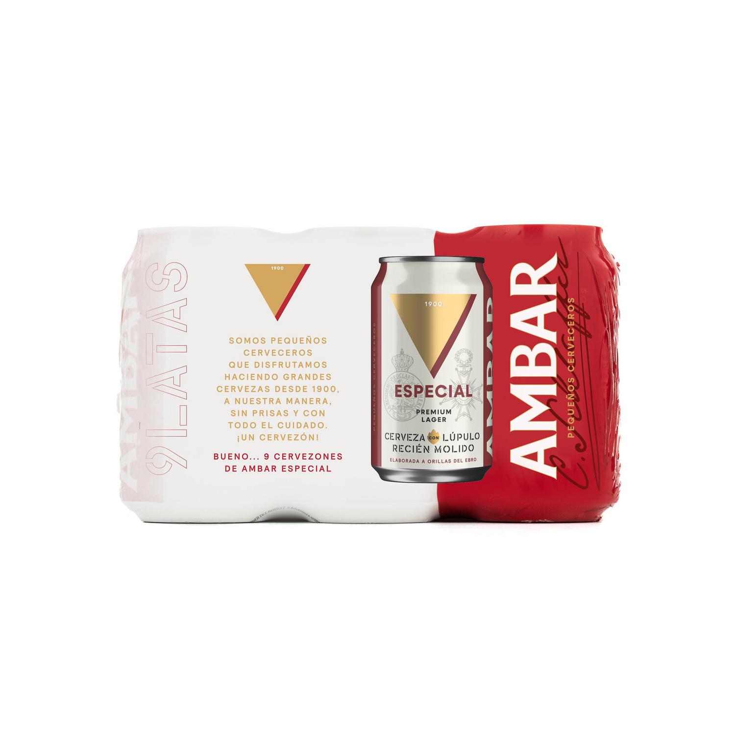 Cerveza Ambar pack 9 latas 33 cl.