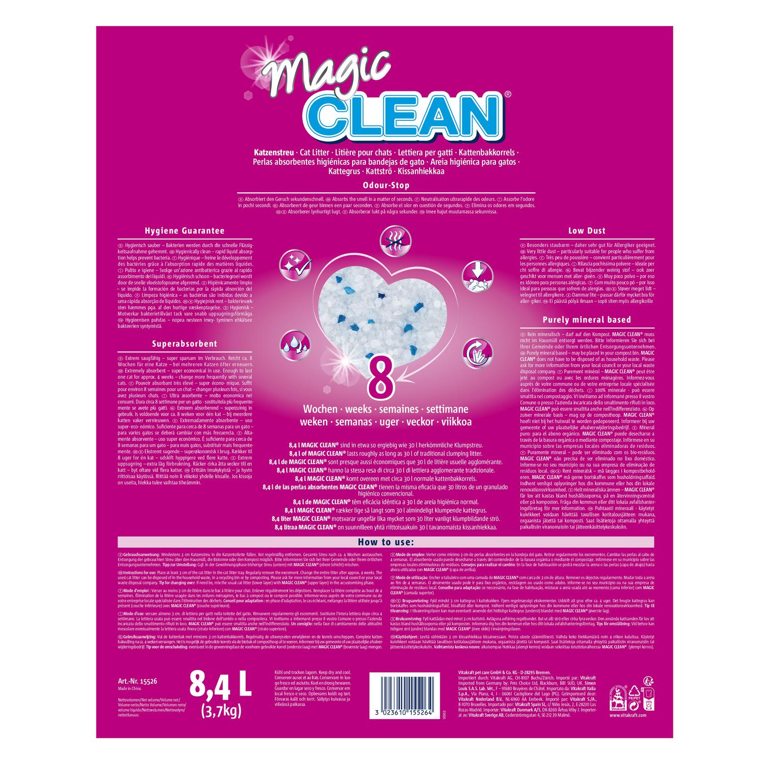 Perlas absorbentes higiénicas para gato Magic Clean Vitakraft 8,4L  3,7 kg