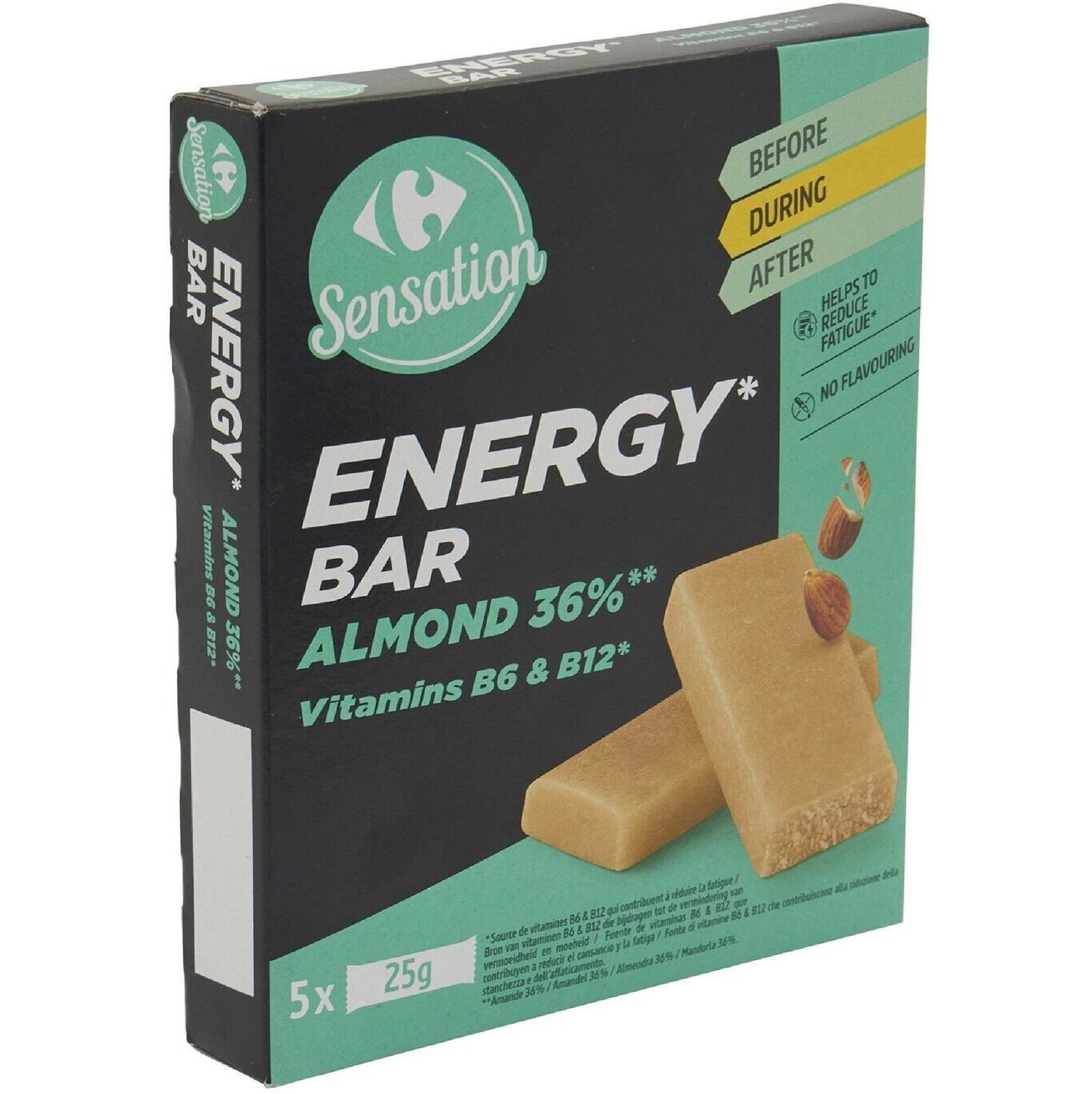 Barrita de almendra esfuerzo deportivo Sensation Carrefour sin aceite de palma 125 g.
