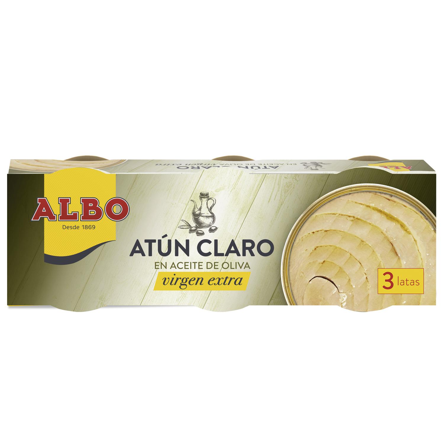 Atún claro en aceite de oliva virgen extra Albo pack de 3 latas de 55 g.