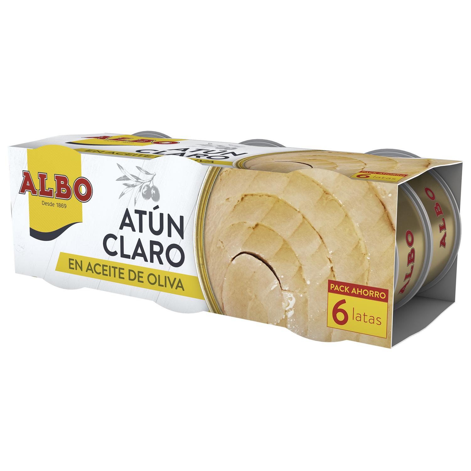 Atún claro en aceite de oliva Albo pack 6 latas de 55 g.
