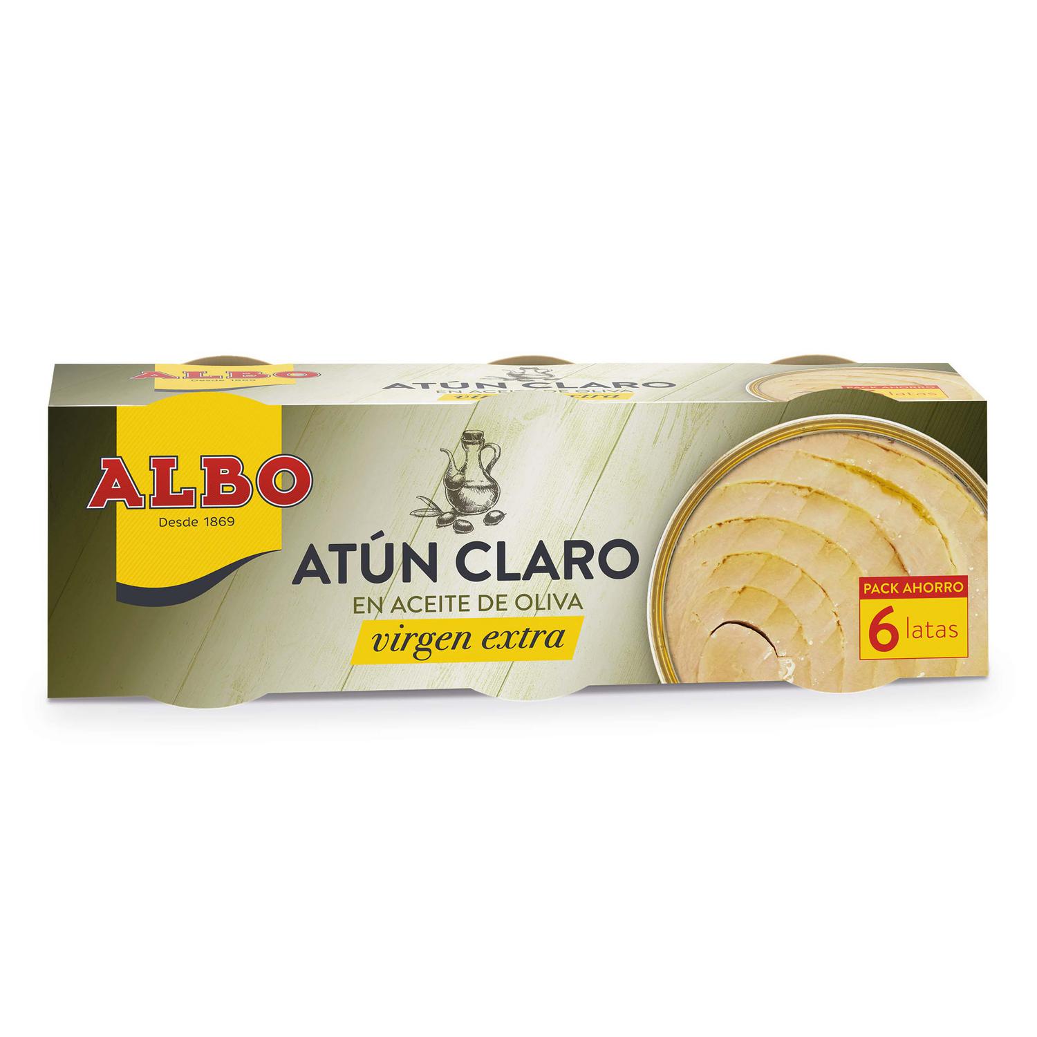 Atún claro en aceite de oliva virgen extra Albo pack de 6 latas de 55 g.