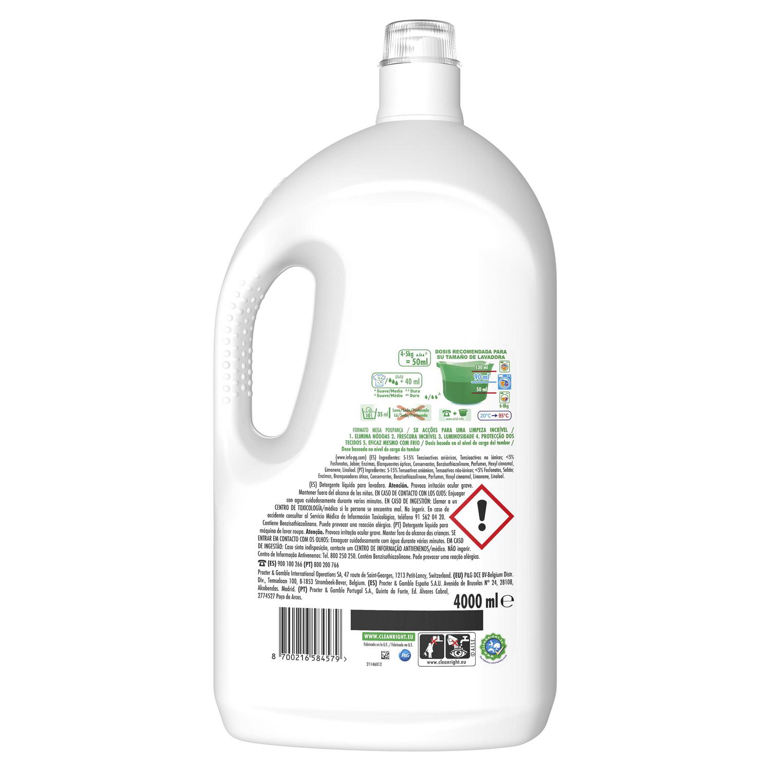 Detergente lliquido original Ariel 80 lavados.