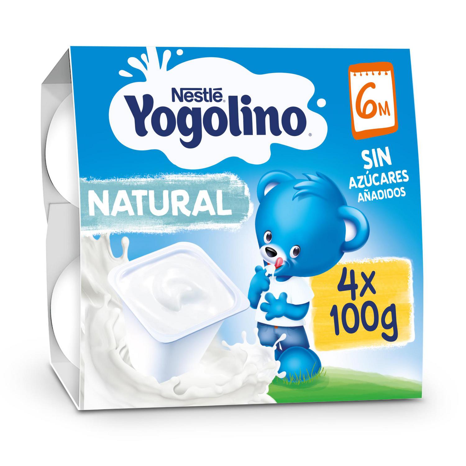 Postre lácteo natural desde 6 meses Nestlé Yogolino sin gluten y sin azúcar añadido pack de 4 unidades de 100 g.