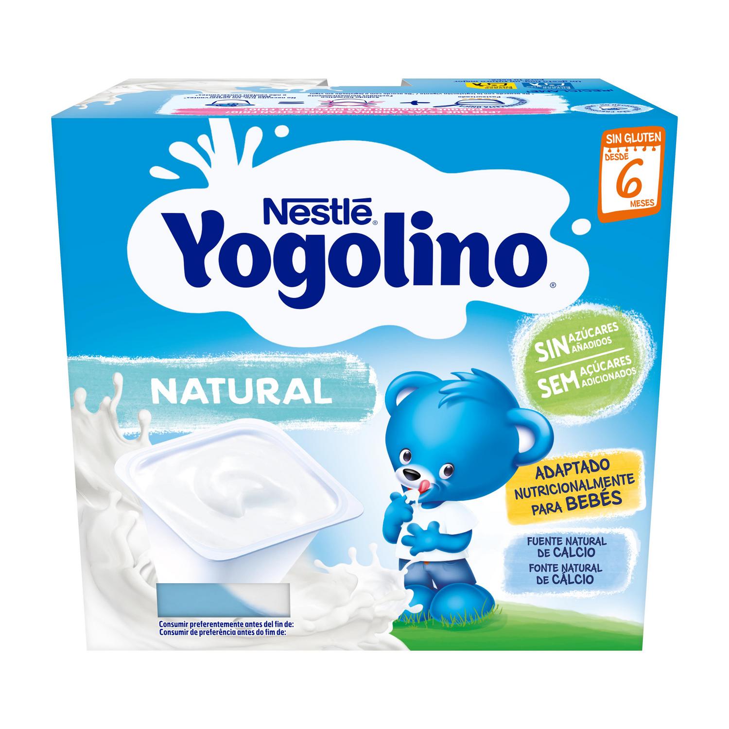 Postre lácteo natural desde 6 meses Nestlé Yogolino sin gluten y sin azúcar añadido pack de 4 unidades de 100 g.
