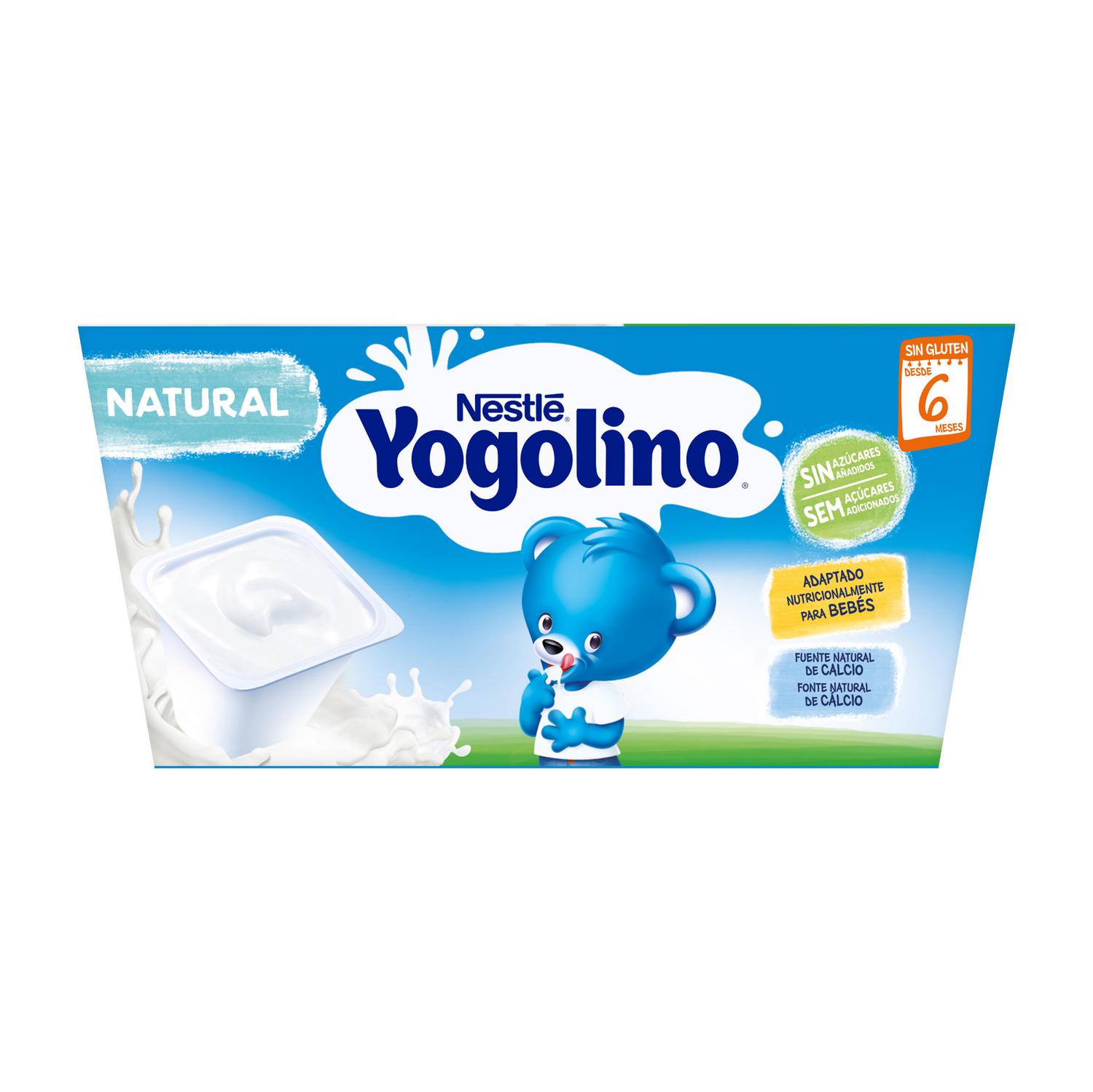 Postre lácteo natural desde 6 meses Nestlé Yogolino sin gluten y sin azúcar añadido pack de 4 unidades de 100 g.
