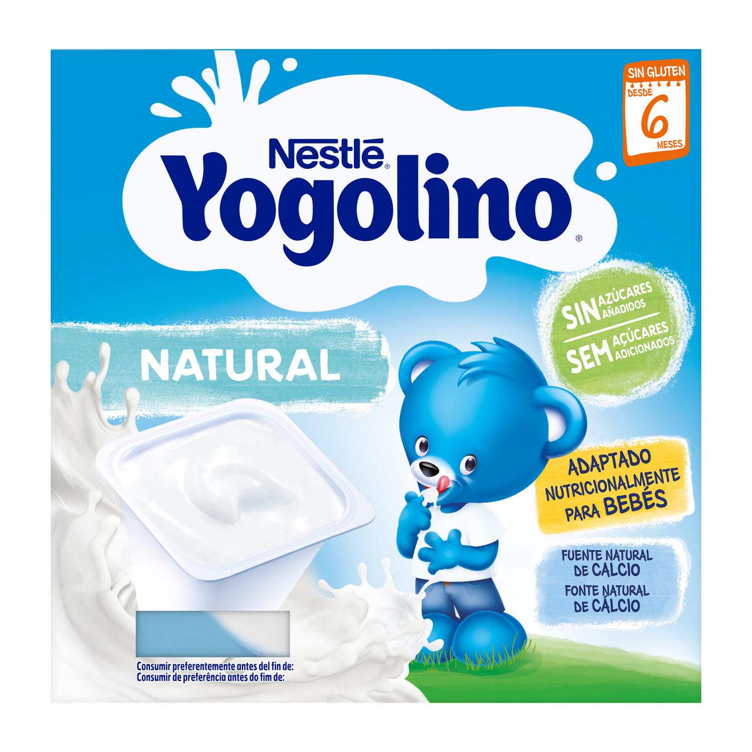 Postre lácteo natural desde 6 meses Nestlé Yogolino sin gluten y sin azúcar añadido pack de 4 unidades de 100 g.
