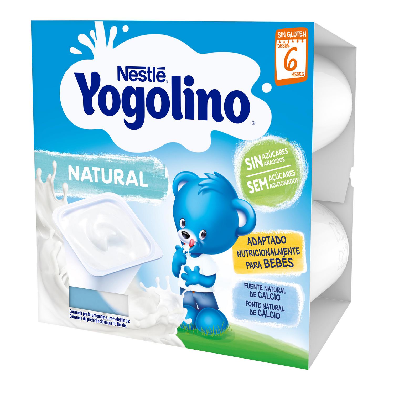 Postre lácteo natural desde 6 meses Nestlé Yogolino sin gluten y sin azúcar añadido pack de 4 unidades de 100 g.