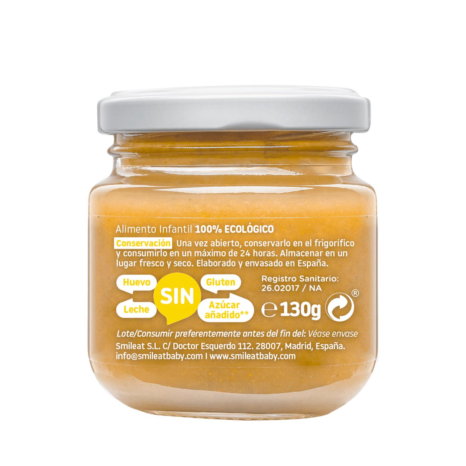 Tarrito multifrutas con mango desde 4 meses ecológico Smileat sin gluten 130 g.