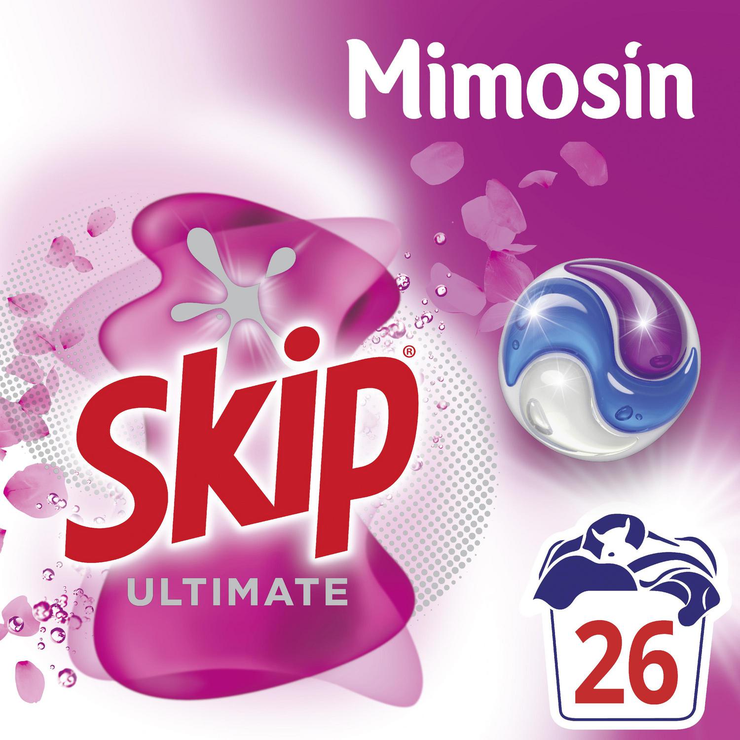 Detergente con fragancia mimosín Ultimate Skip 26 lavados.