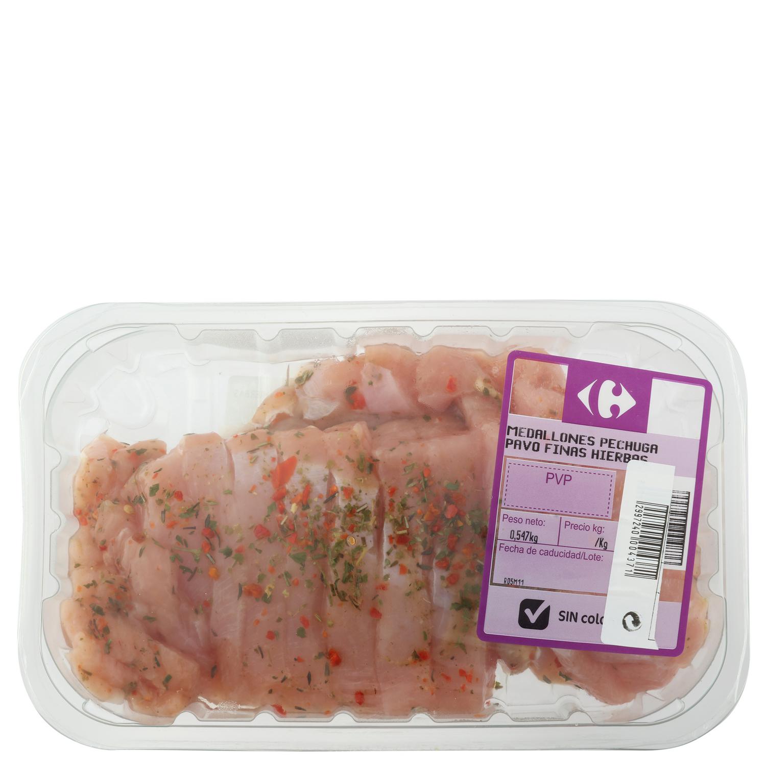 Medallones de pechuga de pavo marinado a las finas hierbas 600 g aprox