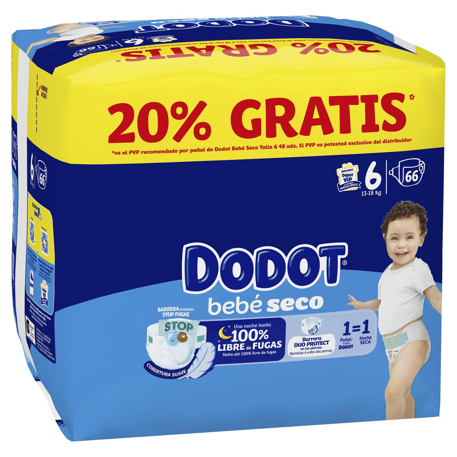 Pañales bebé seco Dodot T6 (13-18 kg) 66 ud.