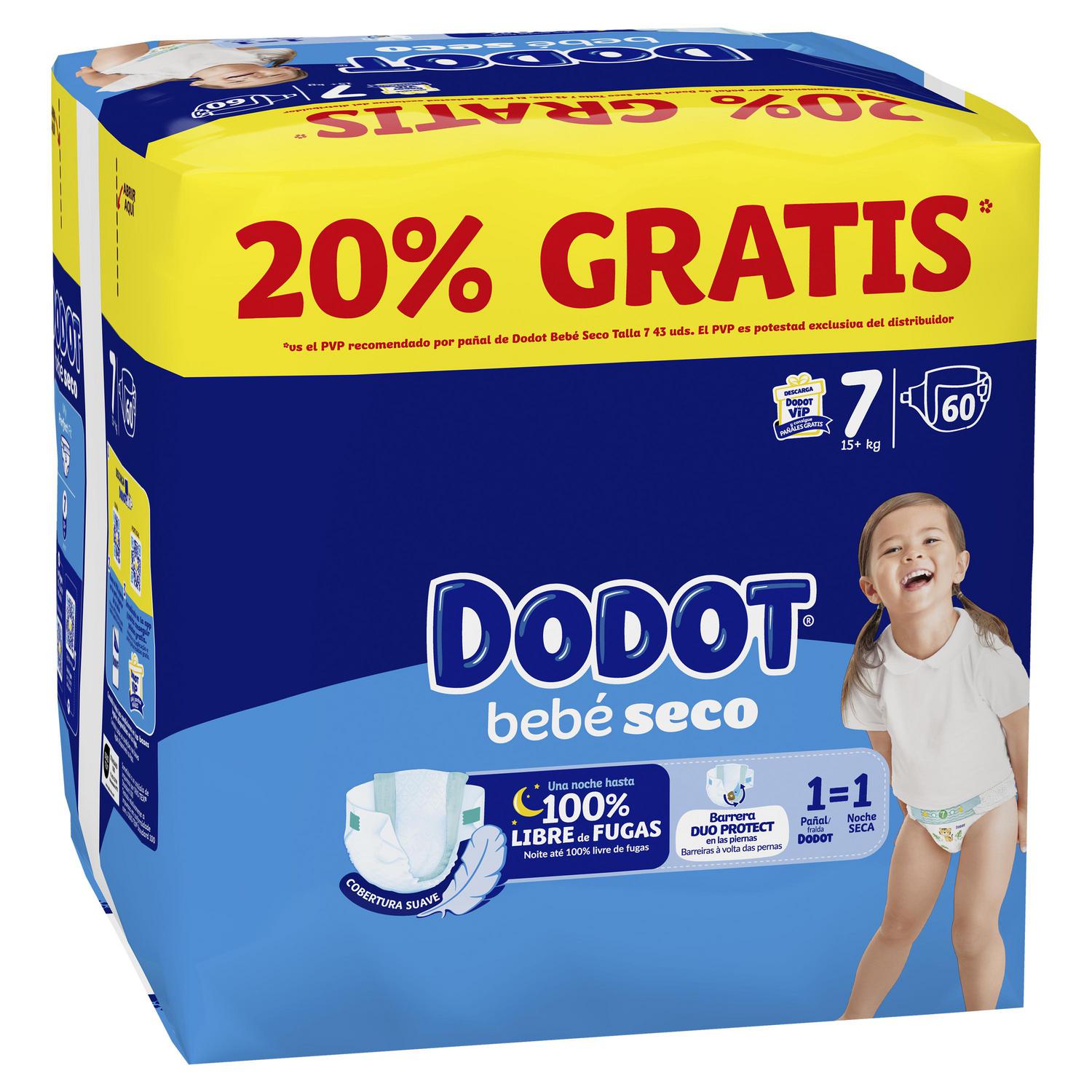 Pañales bebé seco Dodot T7 (15+ kg) 60 ud.