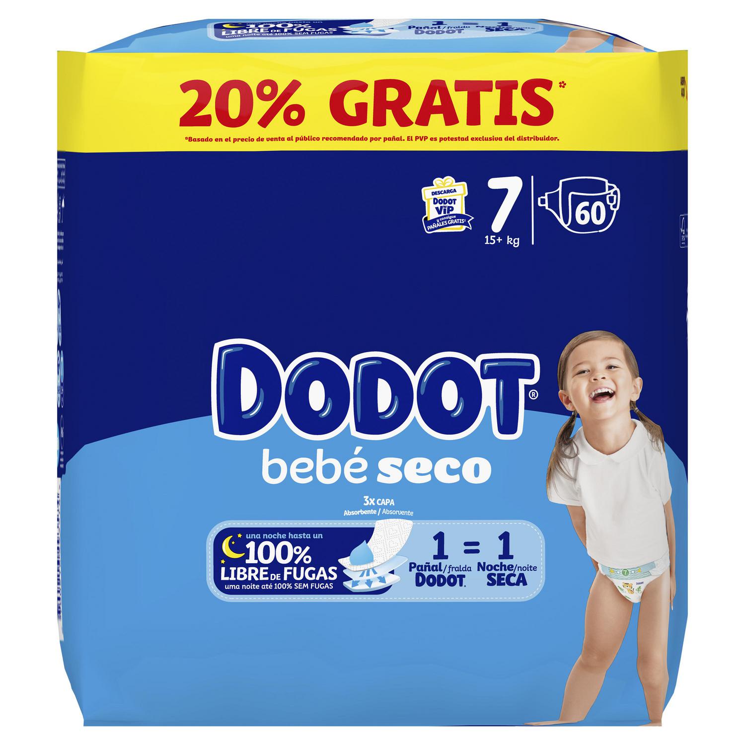 Pañales bebé seco Dodot T7 (15+ kg) 60 ud.