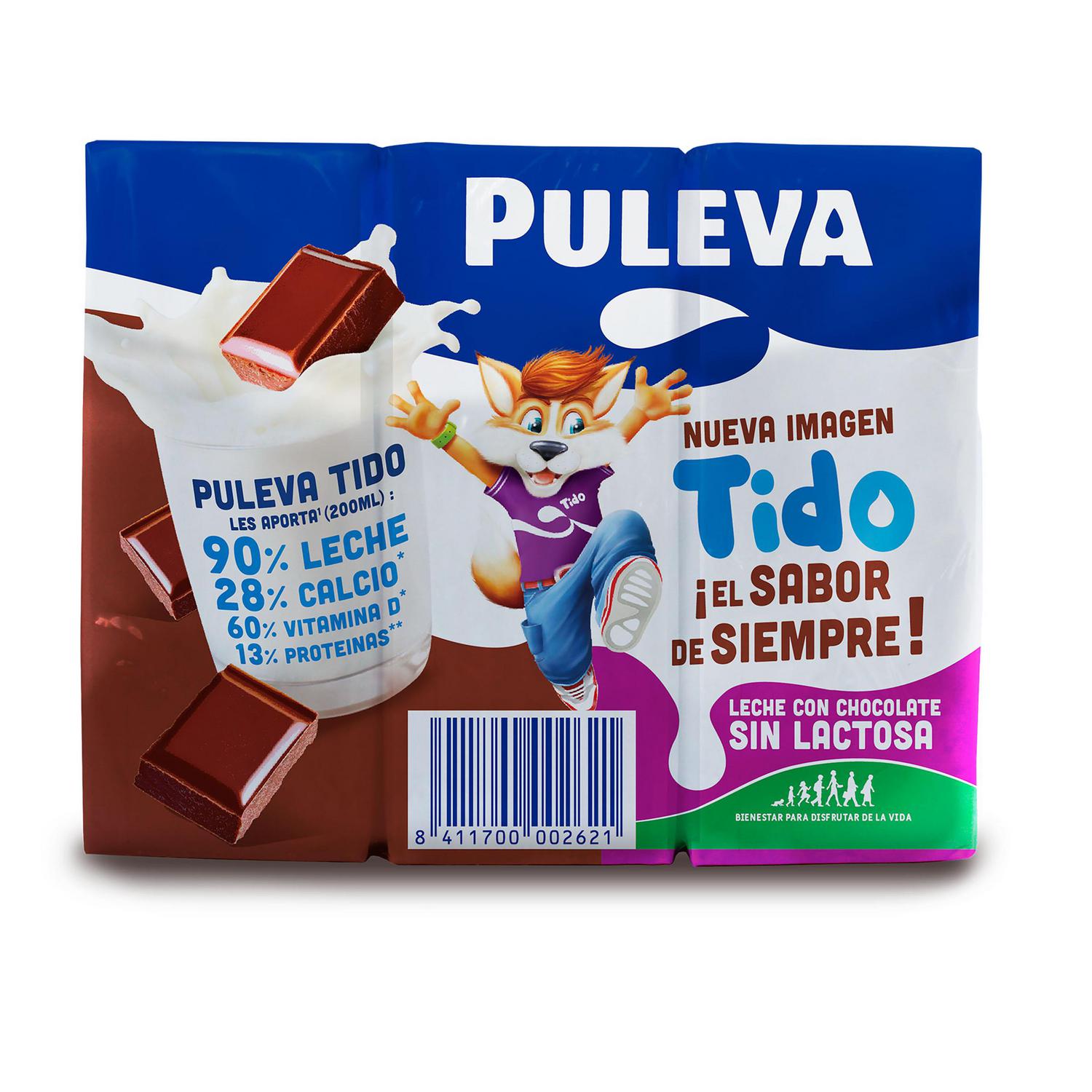 Batido de chocolate Puleva sin gluten sin lactosa pack de 6 briks de 200 ml.