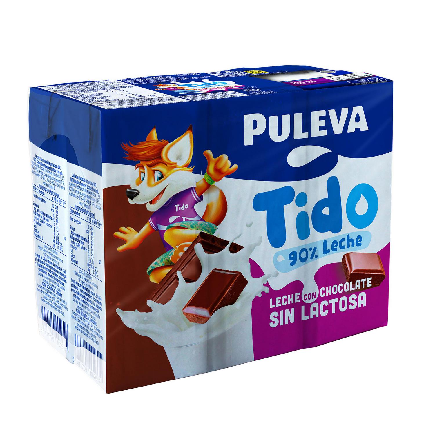 Batido de chocolate Puleva sin gluten sin lactosa pack de 6 briks de 200 ml.