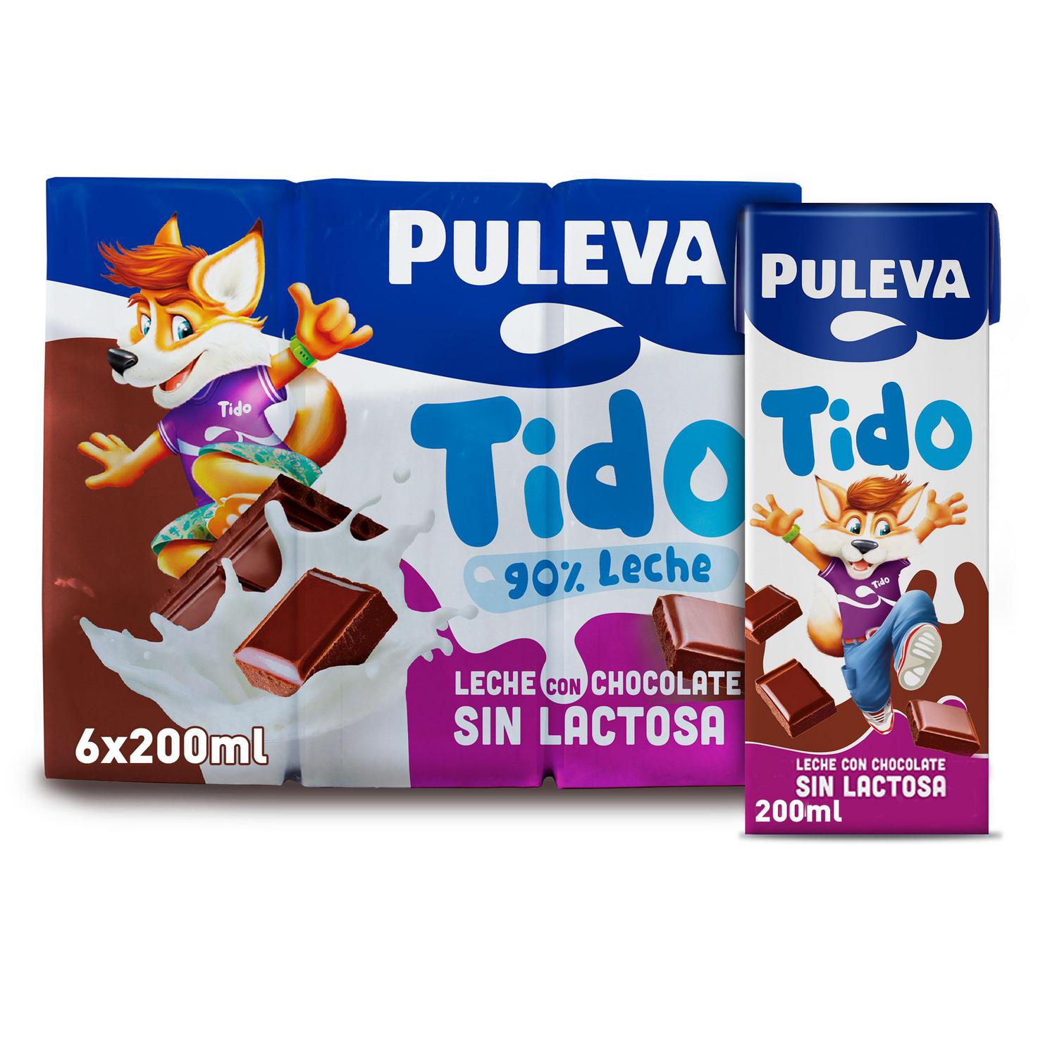 Batido de chocolate Puleva sin gluten sin lactosa pack de 6 briks de 200 ml.