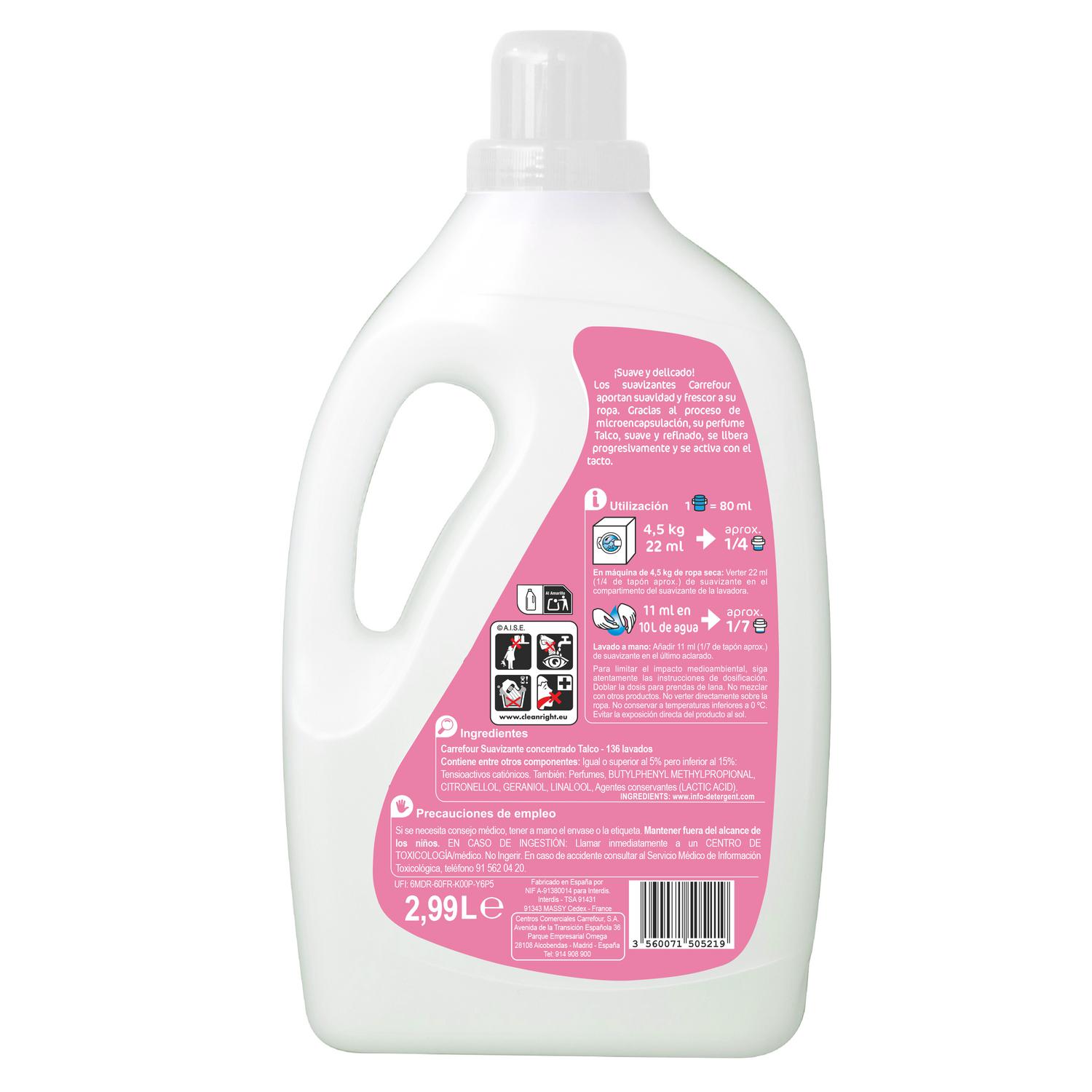 Suavizante concentrado talco Essential Carrefour 136 lavados.