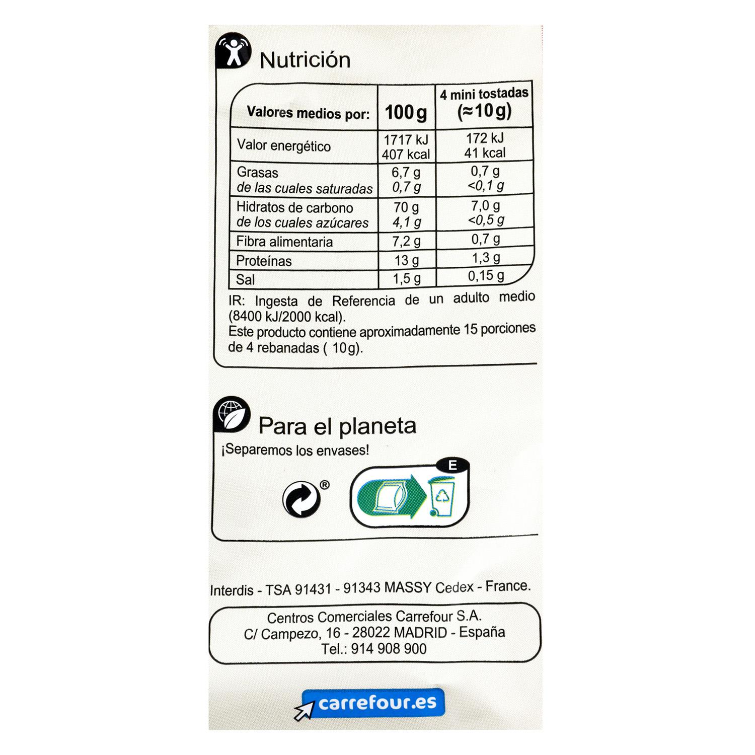 Pan tostado para dipear y untar Carrefour 150 g.