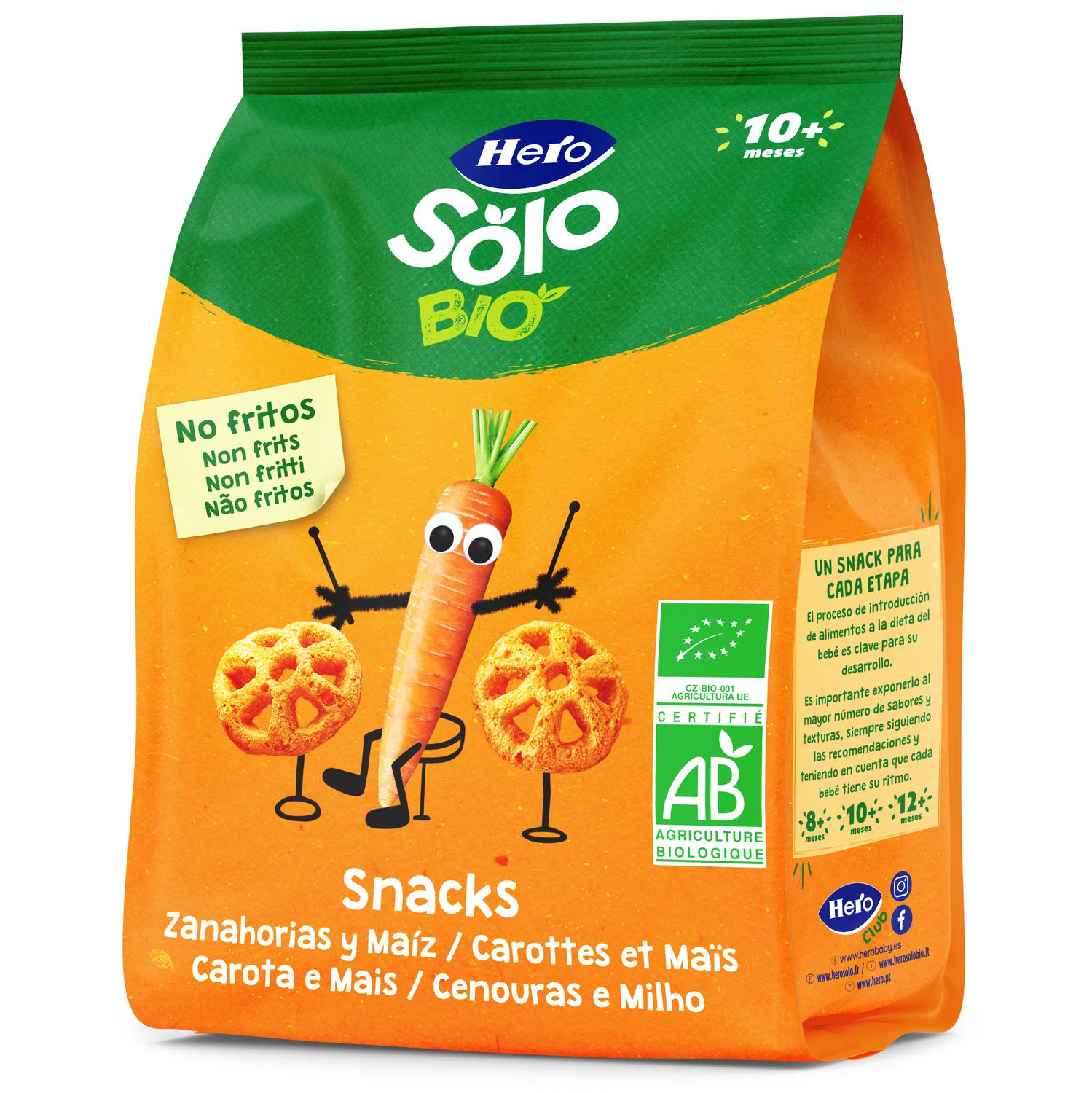 Snack de zanahoria y maíz desde 10 meses ecológico Hero Solo sin gluten 40 g.