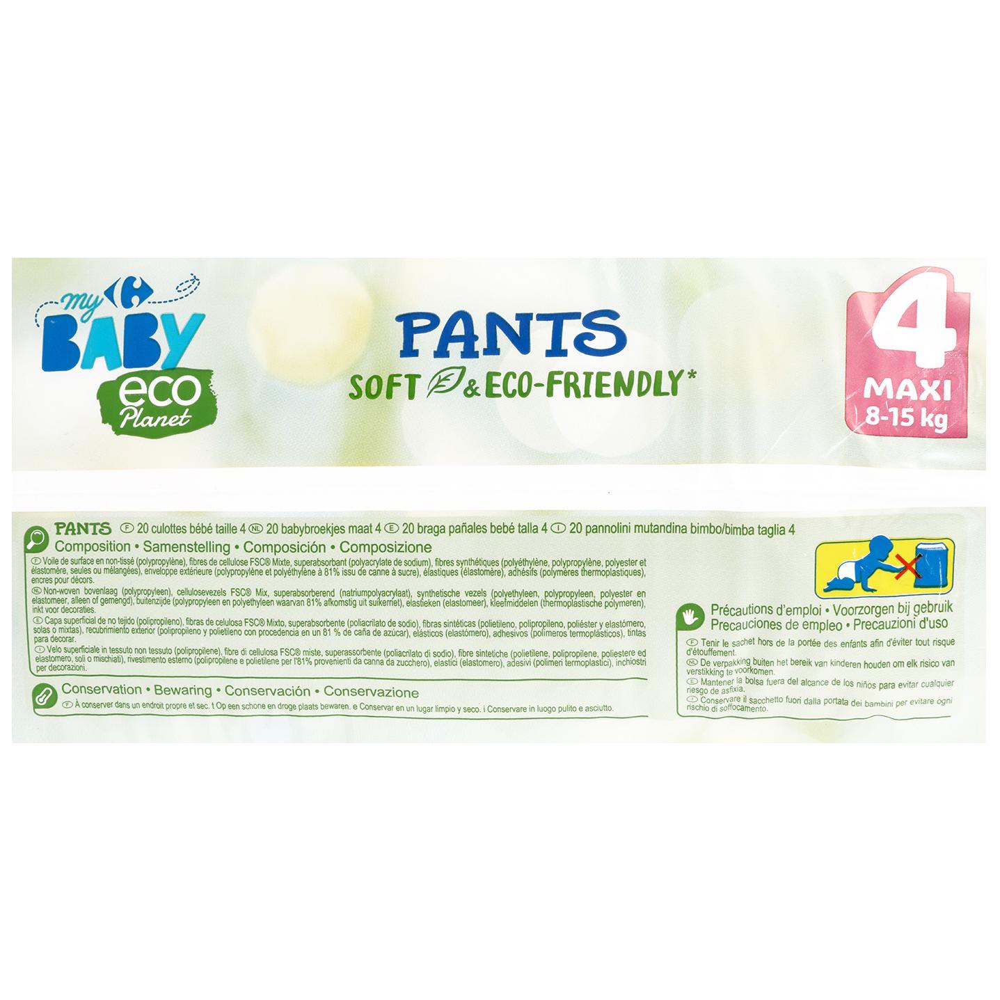 Pants soft & eco-friendly ecológico My Carrefour Baby T4 (8-15 kg) 20 ud.