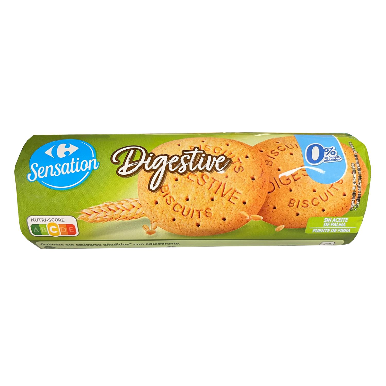 Galletas digestive Sensation Carrefour sin azúcar añadido 400 g.