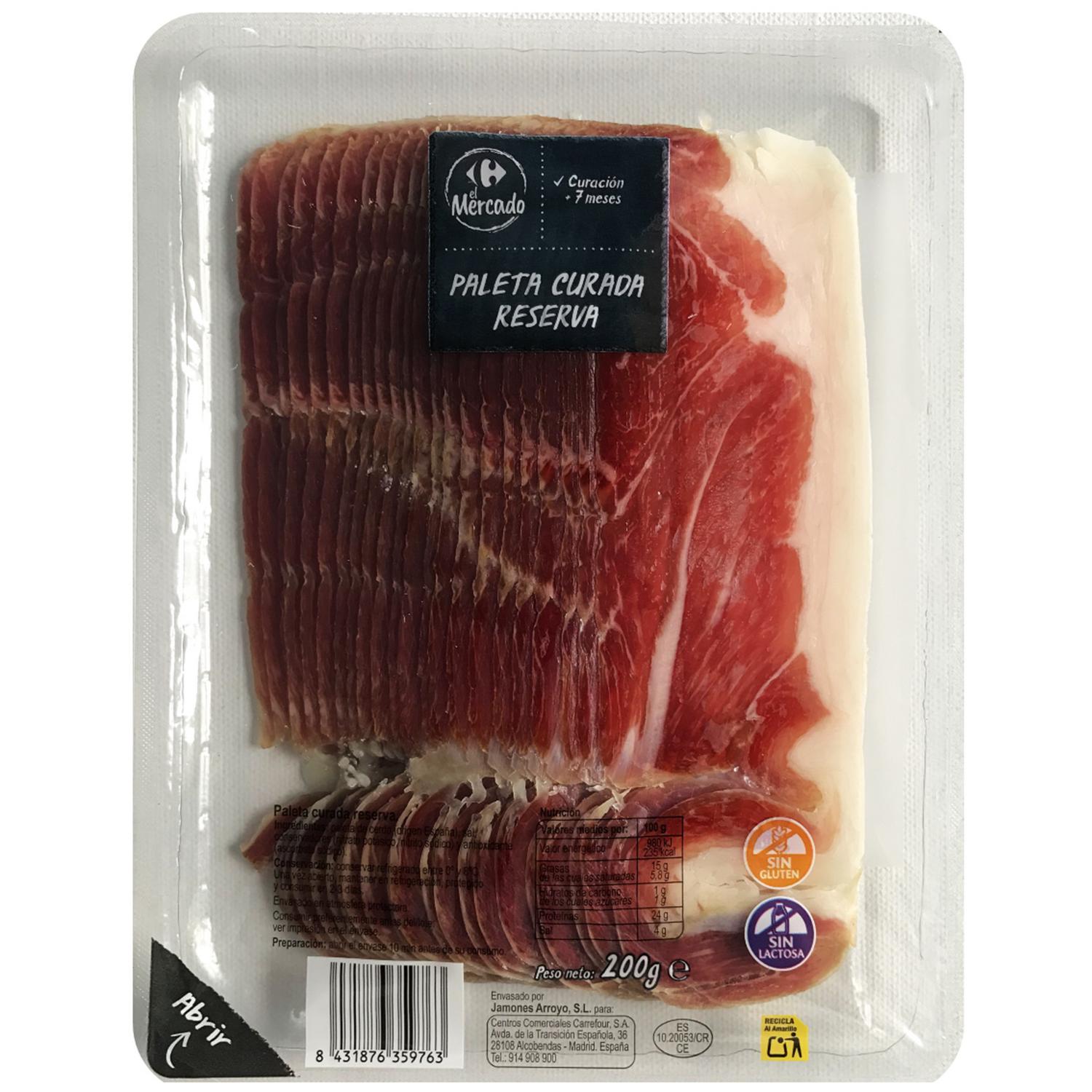 Paleta curada reserva en lonchas Carrefour El Mercado sin gluten y sin lactosa 200 g