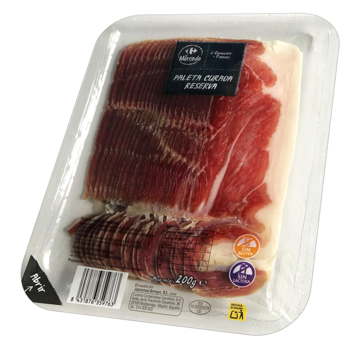 Paleta curada reserva en lonchas Carrefour El Mercado sin gluten y sin lactosa 200 g