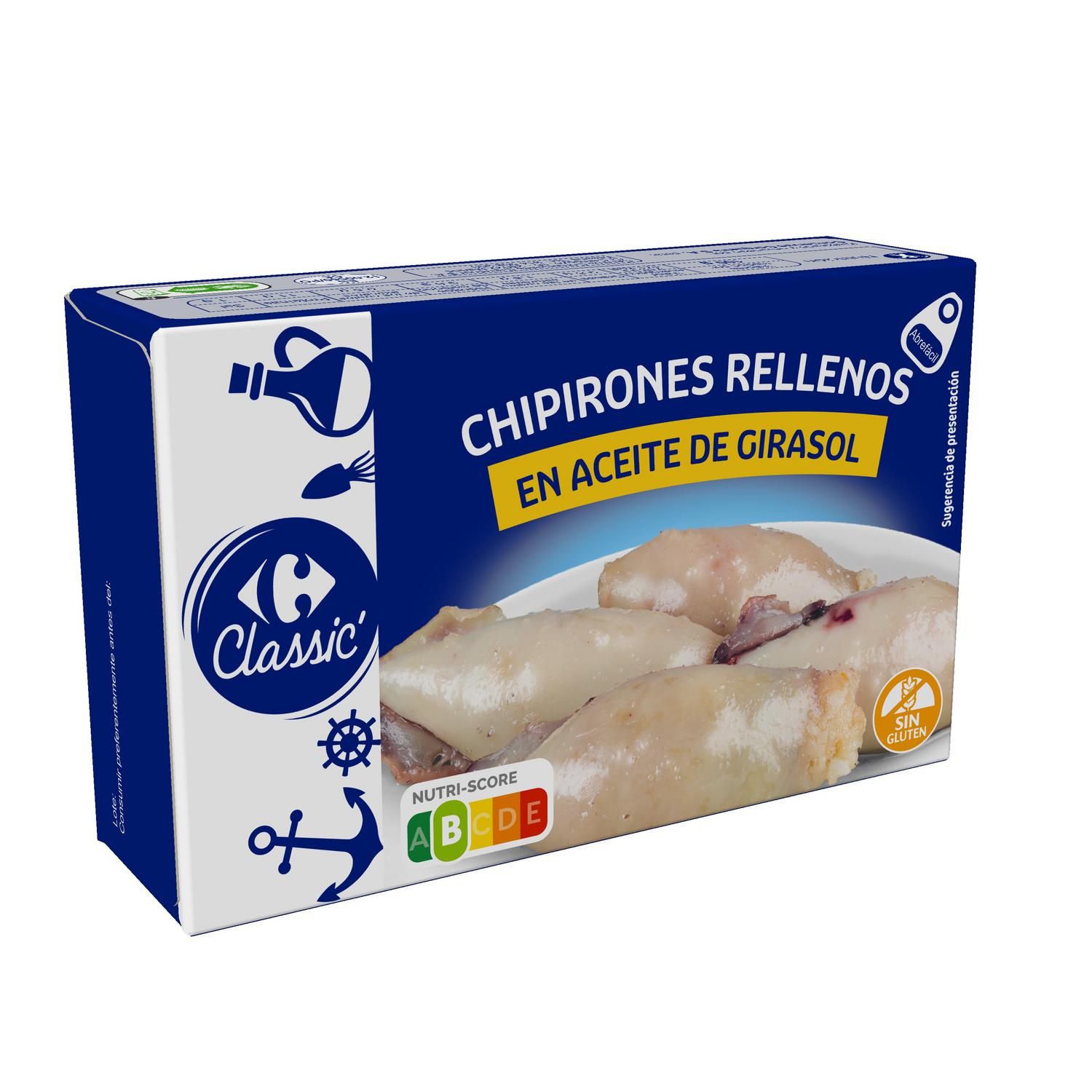 Chipirones rellenos en aceite de girasol Classic Carrefour 72 g.