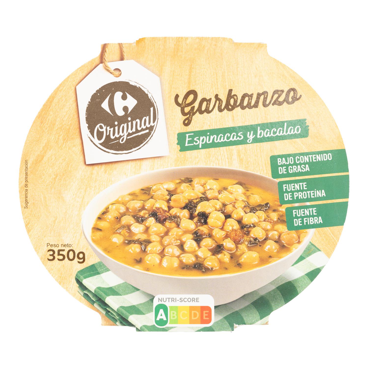 Garbanzos con espinacas y bacalao Original Carrefour 350 g.