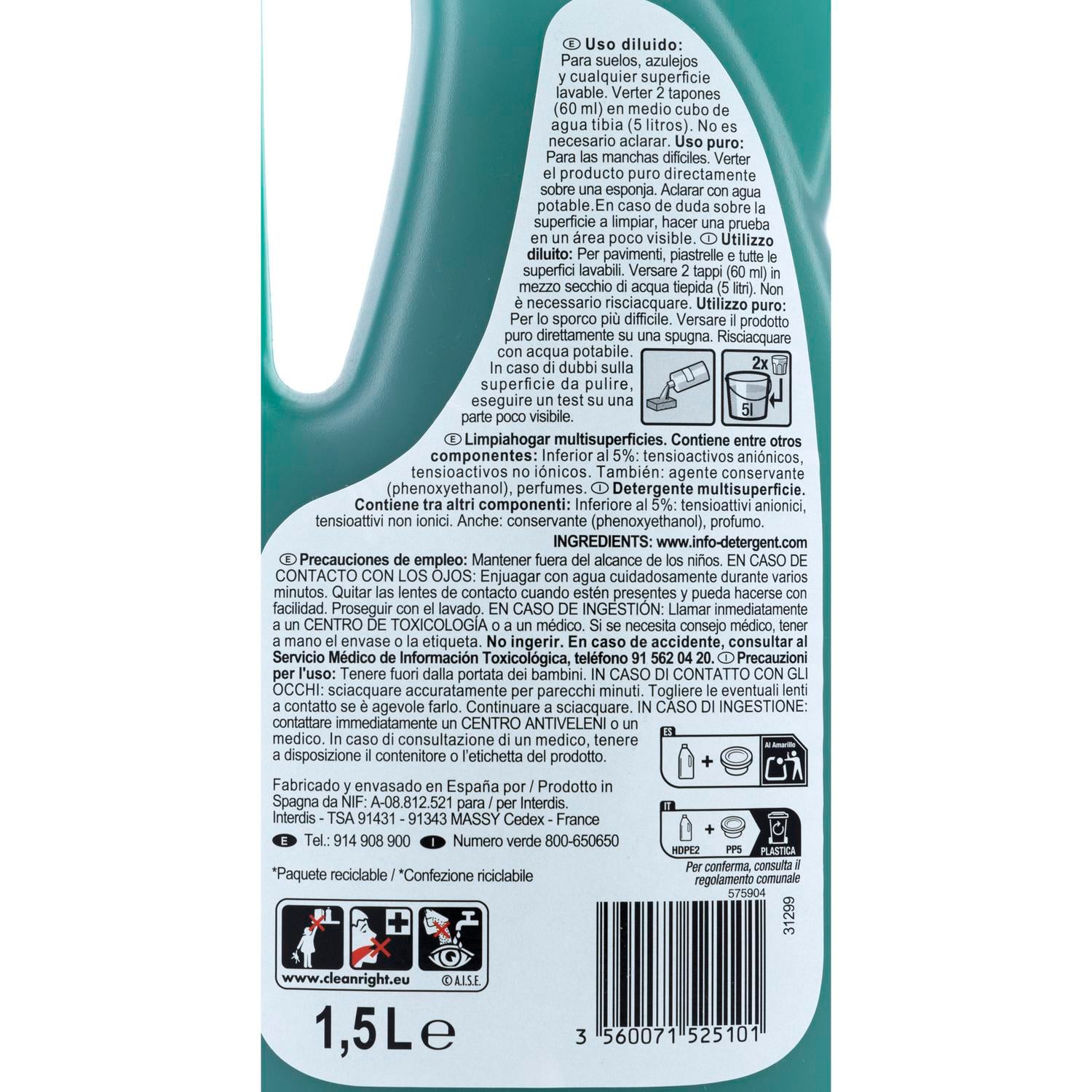 Friegasuelos frescor pino Carrefour Essential 1,5 l.