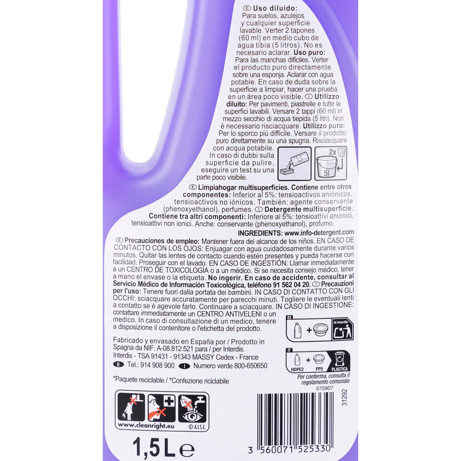 Friegasuelos perfume lavanda Carrefour Essential 1,5 l.