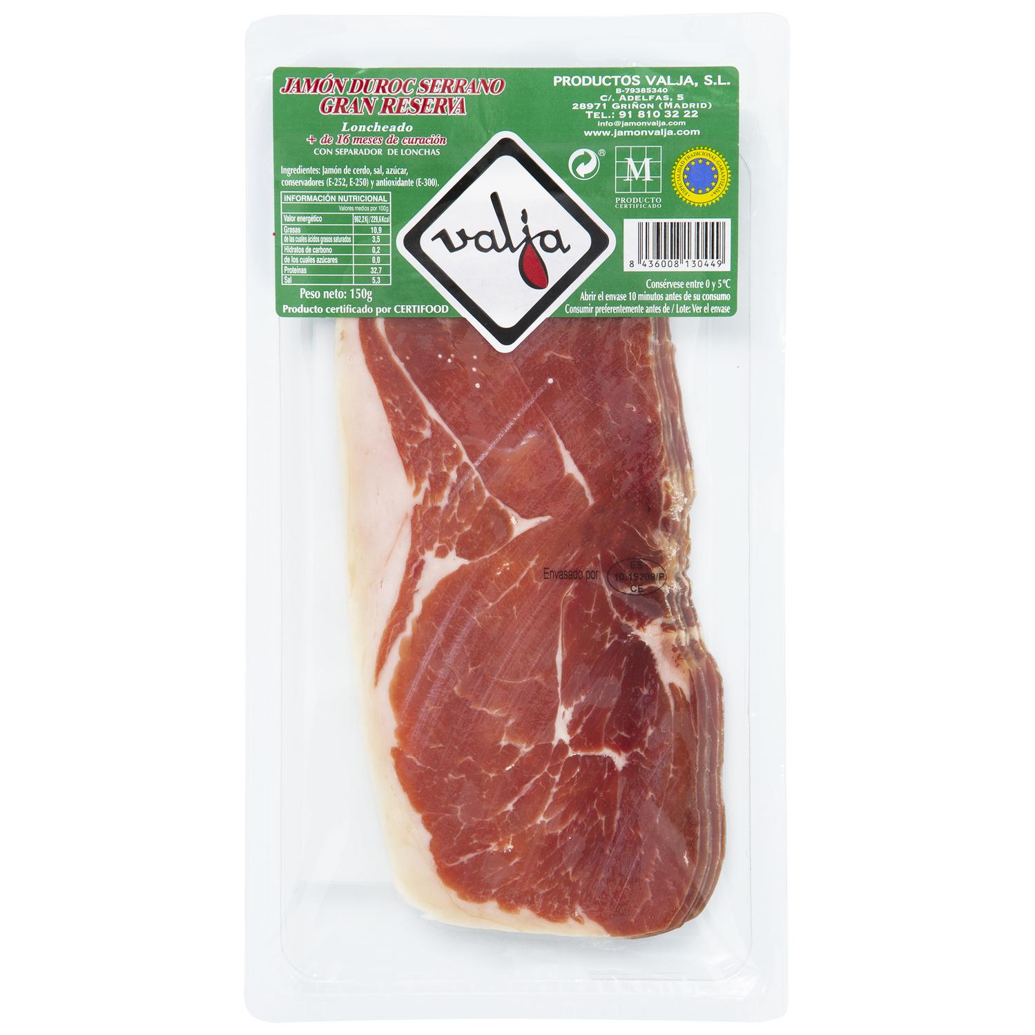 Jamón serrano duroc gran reserva en lonchas Valja 150 g