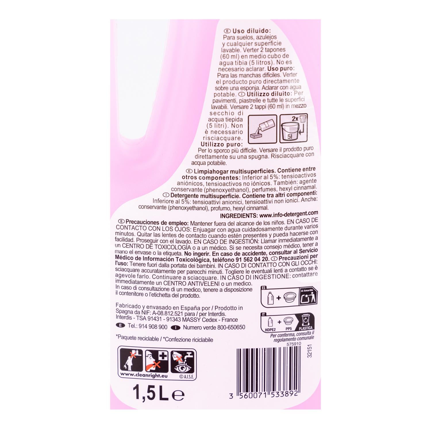 Friegasuelos perfume floral Carrefour Essential 1,5 l.
