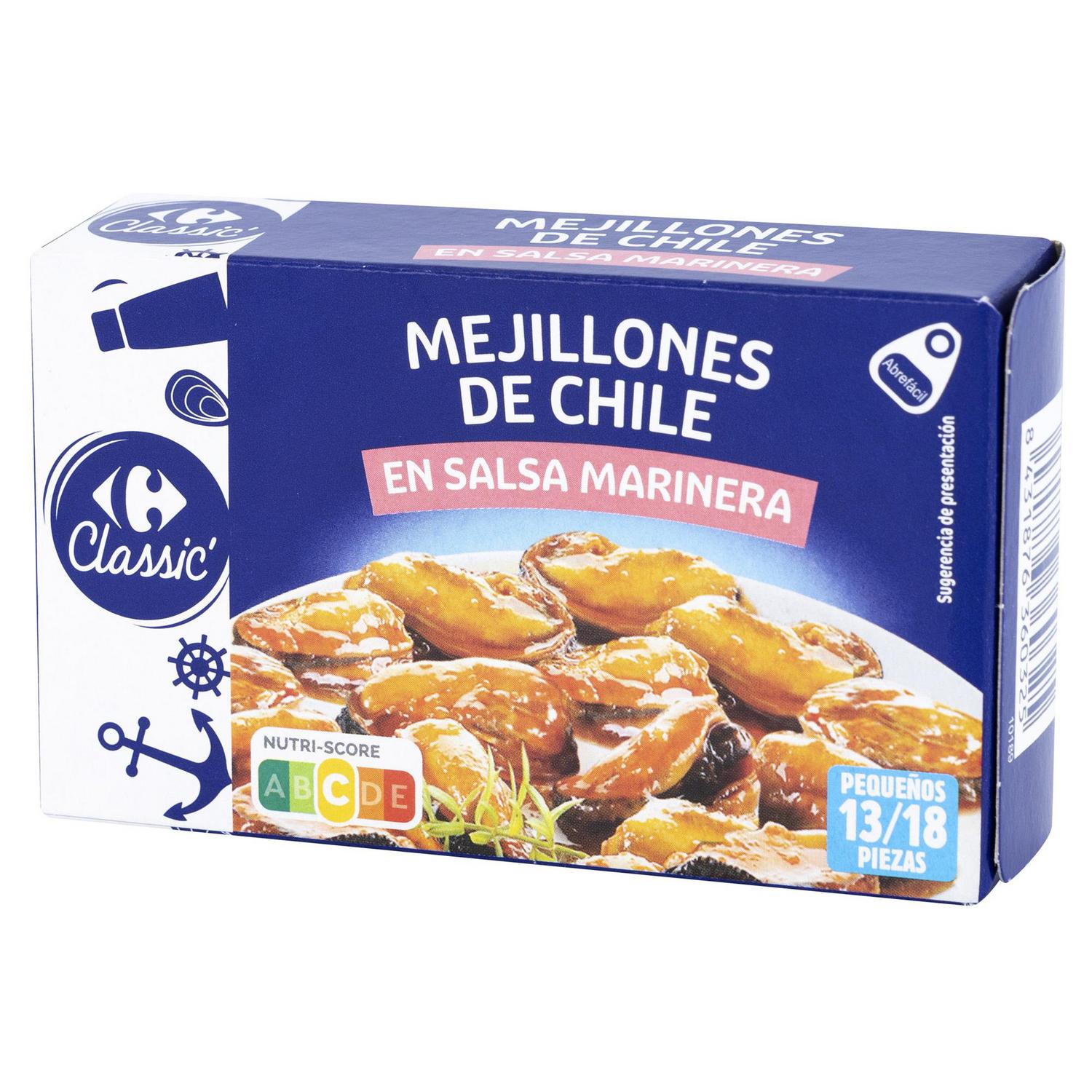 Mejillones de Chile en salsa marinera 14/18 Classic Carrefour 65 g.